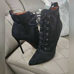 SCHUTZ Black Suede Lace-Up Heeled Boots
